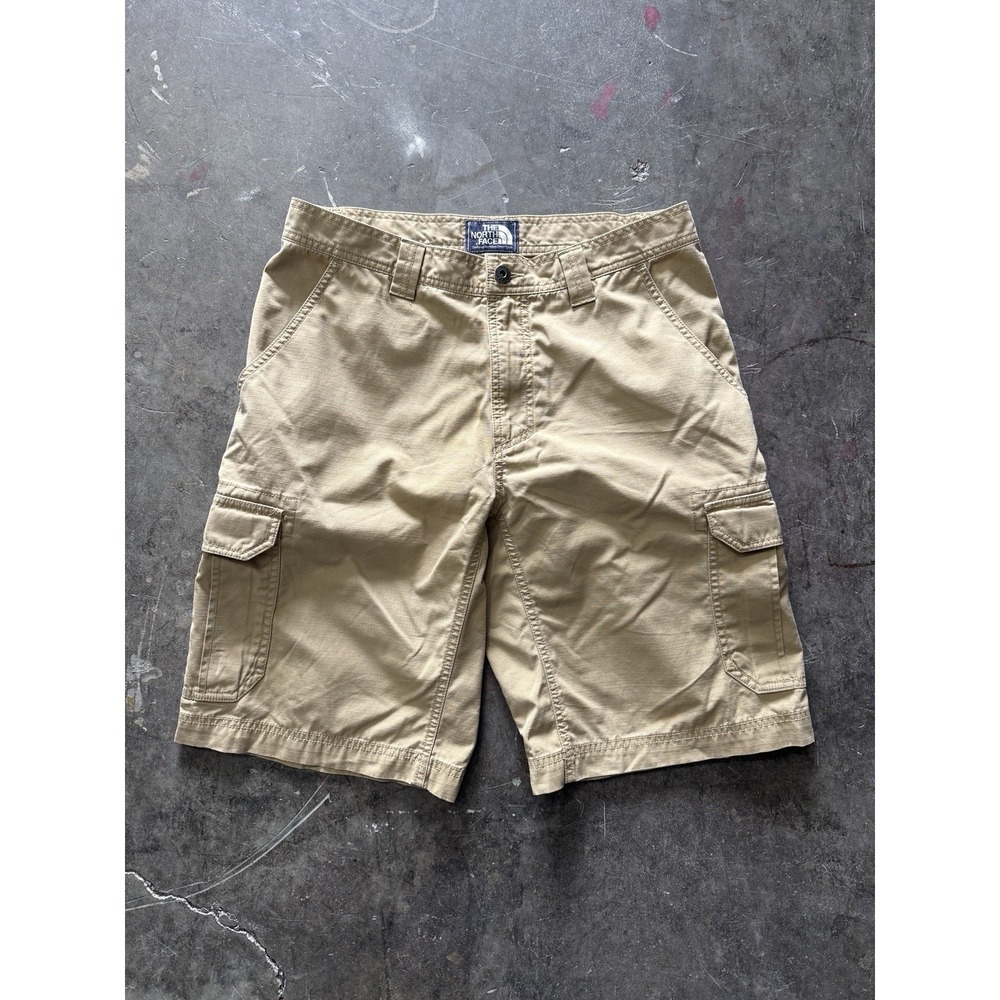 The North Face Cargo Shorts Mens 32 Tan 11" Flap Pockets Hiking Logo Ripstop